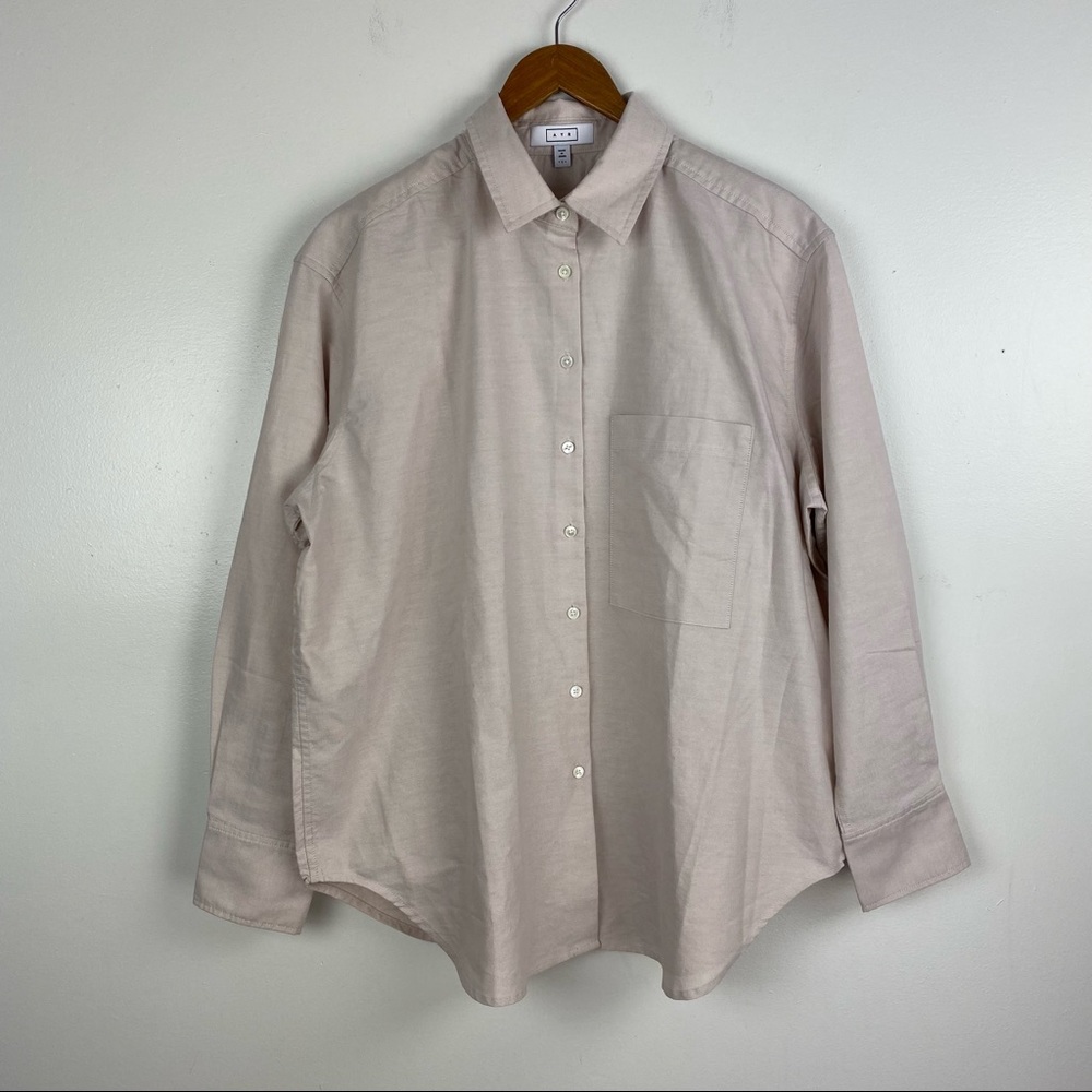 Ayr S The Deep End Button Up Shirt Top Oversized Tan Brown Pocket